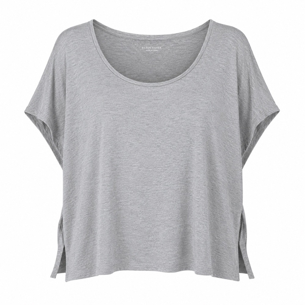Eileen Fisher Womens Top S Linen Gray Boxy Scoop Neck Short Sleeve Minimalist